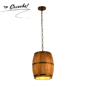 Suspension en bois design baril vintage style rustique pour cuisine salon éclairage chaleureux naturel élégant