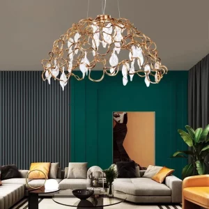 Lustre plafond cristal cuivre moderne design artistique feuilles verre salle manger salon chambre cuisine éclairage
