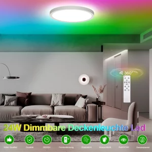 Plafonnier LED moderne encastré RGB avec télécommande  design épuré  lumière variable 3000-6500K  salon  chambre  éclairage intérieur intelligent