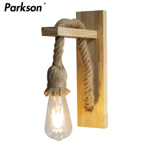Applique murale en bois et corde style rustique industriel éclairage chaleureux Edison bulb décoration intérieure salon chambre cuisine