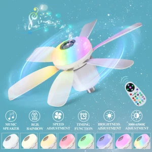 Ventilateur de plafond RGB LED design moderne avec lumière musicale  télécommande  chambre à coucher  salle à manger  cuisine  éclairage intelligent