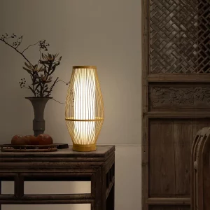 Lampe de table bambou design japonais épuré lumière douce chambre salon bureau décoration zen naturelle élégante