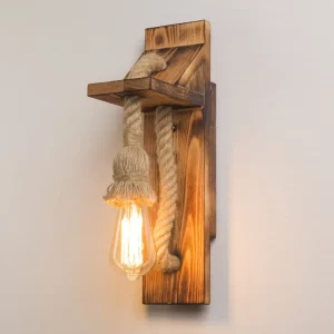 Applique murale en bois naturel corde de chanvre design industriel moderne style rustique lumière chaude décoration intérieure salon chambre couloir