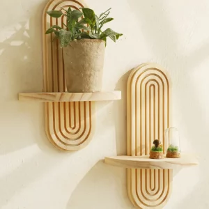 Étagères murales en bois naturel design moderne géométrique style scandinave pour salon chambre décoration bohème étagère murale bois clair
