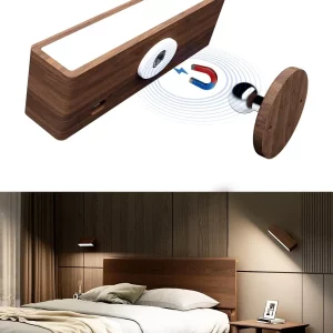 Applique murale LED en bois noyer noir design moderne éclairage intérieur rechargeable Type C luminaire décoratif chambre salon bureau