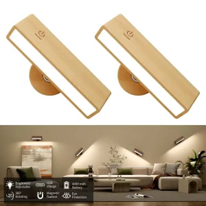 Applique Murale Magnétique Nordique en Bois avec Rotation à 360 ° pour Chambre à Coucher  Sans Fil  pour la Lecture