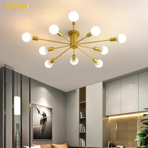Plafonnier métal design industriel moderne avec ampoules apparentes éclairage chaleureux salon salle à manger deco élégante