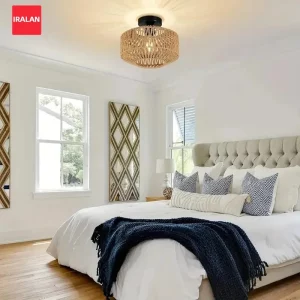 Plafonnier rotin métal design moderne bohème naturel chambre salon éclairage chaleureux lumière douce économie d’énergie