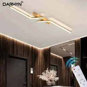 Plafonnier moderne LED doré design minimaliste éclairage intérieur salon entrée lumière chaleureuse élégance chic haut de gamme