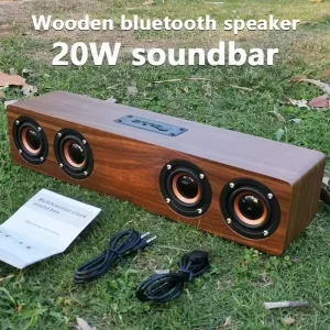 Enceinte Bluetooth bois naturel design moderne portable qualité sonore haute fidélité 20W barre de son murale