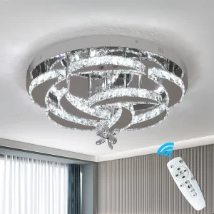 Plafonnier moderne en cristal et métal design élégant lumière LED salle à manger salon suspension dimmable télécommande inclus
