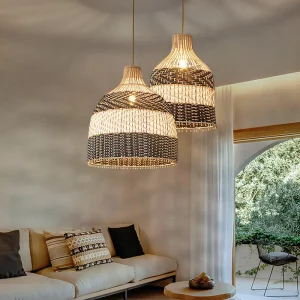 Suspension en bambou naturel design bohème moderne éclairage créatif chambre salle à manger restaurant lumière tissée