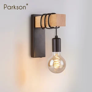 Applique murale bois naturel design industriel moderne style nordique lumière chaleureuse économie d’énergie éclairage intérieur extérieur loft couloir salon