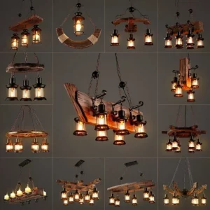 Lustre suspendu bois métal verre style rustique industriel plafonnier décoration intérieure salon restaurant café bateau lumière chaleureuse élégante Lustre suspendu bois métal verre style rustique industriel plafonnier décoration intérieure salon restaurant café bateau lumière chaleureuse élégante