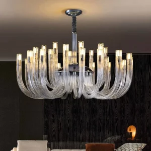 Plafonnier contemporain verre métal design nordique moderne salle à manger salon éclairage LED lumière chaleureuse élégance industrielle