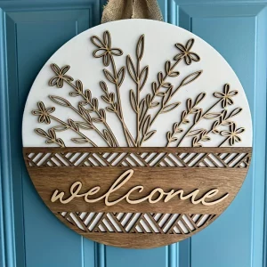 Panneau de bienvenue en bois décoratif design rustique moderne porche entrée extérieur intérieur printemps été automne