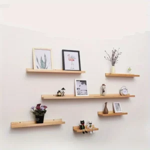 Étagère Flottante en Bois Design Scandinave Minimaliste Chambre Salon Bureau Élégance Naturelle Étagère Murale pour Livres Photos Décoration