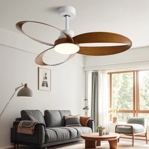 Plafonnier bois naturel design nordique moderne ventilateur lumière éclairage salon chambre économies d’énergie élégance naturelle
