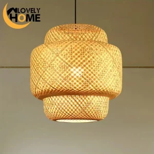 Suspension en bambou et bois naturel design scandinave moderne pour éclairage chaleureux en salle à manger salon chambre