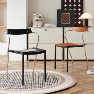Chaise de salle à manger en bois massif design moderne minimaliste avec structure métallique acier inoxydable Chaise de salle à manger en bois massif design moderne minimaliste avec structure métallique acier inoxydable