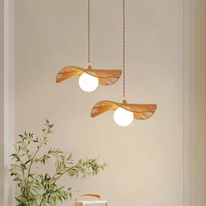 Plafonnier suspendu rotin tissé design scandinave luminaire déco chaleureux salon chambre moderne