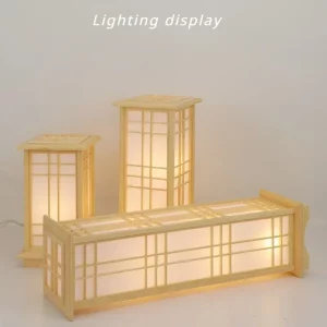 Lampe murale japonaise en bois naturel design Shoji style minimaliste éclairage doux salon chambre décoration zen ambiance chaleureuse Lampe murale japonaise en bois naturel design Shoji style minimaliste éclairage doux salon chambre décoration zen ambiance chaleureuse