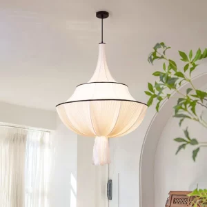 Suspension en tissu blanc design moderne élégance romantique salon chambre éclairage doux certification CE CCC Suspension en tissu blanc design moderne élégance romantique salon chambre éclairage doux certification CE CCC