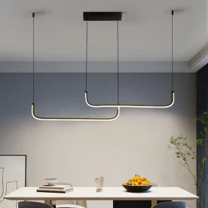Suspension LED moderne minimaliste luminaire déco intérieur idéal cuisine salon salle à manger hauteur réglable design linéaire noir doré Suspension LED moderne minimaliste luminaire déco intérieur idéal cuisine salon salle à manger hauteur réglable design linéaire noir doré