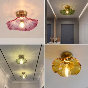 Plafonnier LED verre coloré design vintage floral métal doré intérieur éclairage chaleureux salon chambre entrée cuisine Plafonnier LED verre coloré design vintage floral métal doré intérieur éclairage chaleureux salon chambre entrée cuisine
