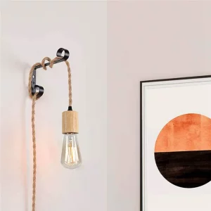 Suspension en bois et métal design industriel vintage  lumière murale rustique naturelle pour salon chambre cuisine