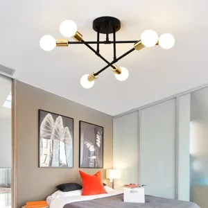 Plafonnier moderne design minimaliste noir et doré lumière chaude romantique chambre salon salle à manger éclairage élégant économique