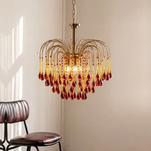 Lustre suspendu métal verre gouttes doré design moderne lumière artistique salon chambre éclairage luxe décoratif