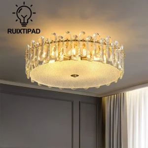 Plafonnier LED cristal doré design moderne luxe éclairage chaleureux salon chambre salle à manger décoration intérieure élégant économie d’énergie