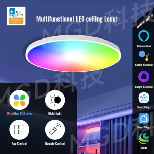 Plafonnier LED métal design moderne minimaliste compatible Alexa Google éclairage intelligent RGB 2700K-6500K économies d’énergie
