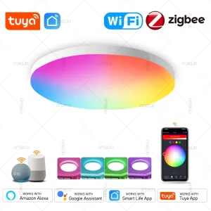 Plafonnier LED intelligent Zigbee Tuya RGB Wi-Fi 24W avec commande vocale pour chambre salon Smart Life Alexa Google Home