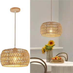 Suspension en rotin et bois naturel design scandinave nordique moderne pour salle à manger salon chambre éclairage chaleureux déco élégante Suspension en rotin et bois naturel design scandinave nordique moderne pour salle à manger salon chambre éclairage chaleureux déco élégante