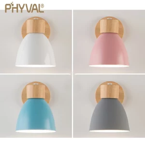 Applique murale nordique en bois style scandinave moderne  éclairage chaleureux pour chambre  salon  cuisine  bureau  4 couleurs