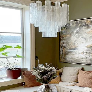 Plafonnier LED verre suspendu design moderne vintage éclairage luxe salon restaurant entrée chaleureux économie énergie élégance naturelle Rox & Ray
