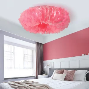 Plafonnier LED en plumes design nordique romantique luminaire décoratif chambre salon éclairage chaleureux lumière douce économie d’énergie élégant