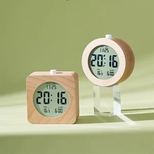 Réveil en bois multifonction design moderne minimaliste horloge table chambre date heure température Snooze
