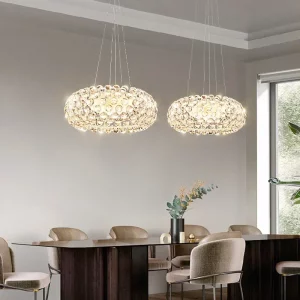 Suspensions lumineuses LED modernes en cristal doré salle à manger salon hôtel éclairage luxe design élégant effet glamour économies d’énergie