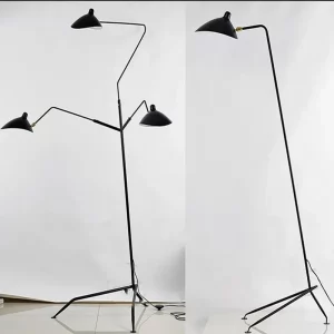 Lampadaire Serge Mouille MCL trépied noir et blanc design moderne-industriel éclairage directionnel salon bureau chambre lumière décorative élégante Lampadaire Serge Mouille MCL trépied noir et blanc design moderne-industriel éclairage directionnel salon bureau chambre lumière décorative élégante