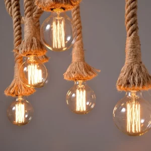 Suspension en Corde de Jute avec Ampoules à Filament Design Rustique Industriel Éclairage Chaleureux pour Salon Chambre Restaurant ou Café Suspension en Corde de Jute avec Ampoules à Filament Design Rustique Industriel Éclairage Chaleureux pour Salon Chambre Restaurant ou Café