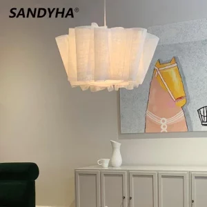 Suspension LED moderne design artistique tissu blanc éclairage doux salon chambre éclairage intérieur décoratif élégant économique Suspension LED moderne design artistique tissu blanc éclairage doux salon chambre éclairage intérieur décoratif élégant économique