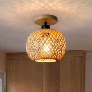 Plafonnier bambou tissé design scandinave nordique moderne éclairage chaleureux naturel salon chambre entrée décoration élégante