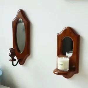 Miroir mur décoratif vintage en bois massif design classique avec support métallique pour chambre salon entrée