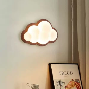 Applique murale bois massif nuage LED design moderne chambre d’enfant lampe de chevet lumière chaleureuse écoénergétique élégance naturelle