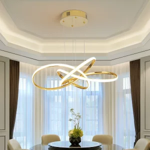 Suspension luminaire moderne design artistique anneaux entrelacés éclairage LED doré salon chambre salle à manger éclairage intérieur Suspension luminaire moderne design artistique anneaux entrelacés éclairage LED doré salon chambre salle à manger éclairage intérieur