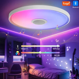 Plafonnier LED moderne design technologique lumière RGB Bluetooth haut-parleur intégré éclairage intelligent chambre salon décoration moderne élégant économique