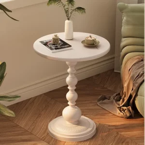 Table d’appoint ronde en bois blanc design classique élégant salon chambre vintage Table d’appoint ronde en bois blanc design classique élégant salon chambre vintage